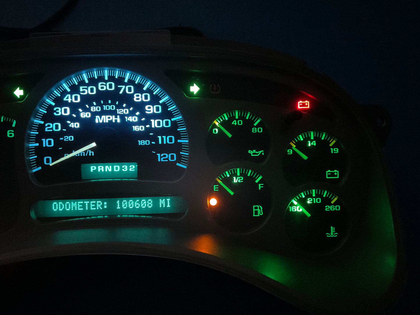 WHITE GREEN LED 2003 2004 2005 2006 Chevy Silverado Sierra Tahoe Denali Suburban Avalanche Yukon Escalade 03 04 05 W/Trans Temp Speedometer Instrument Gauge Cluster - Speedometerking.com