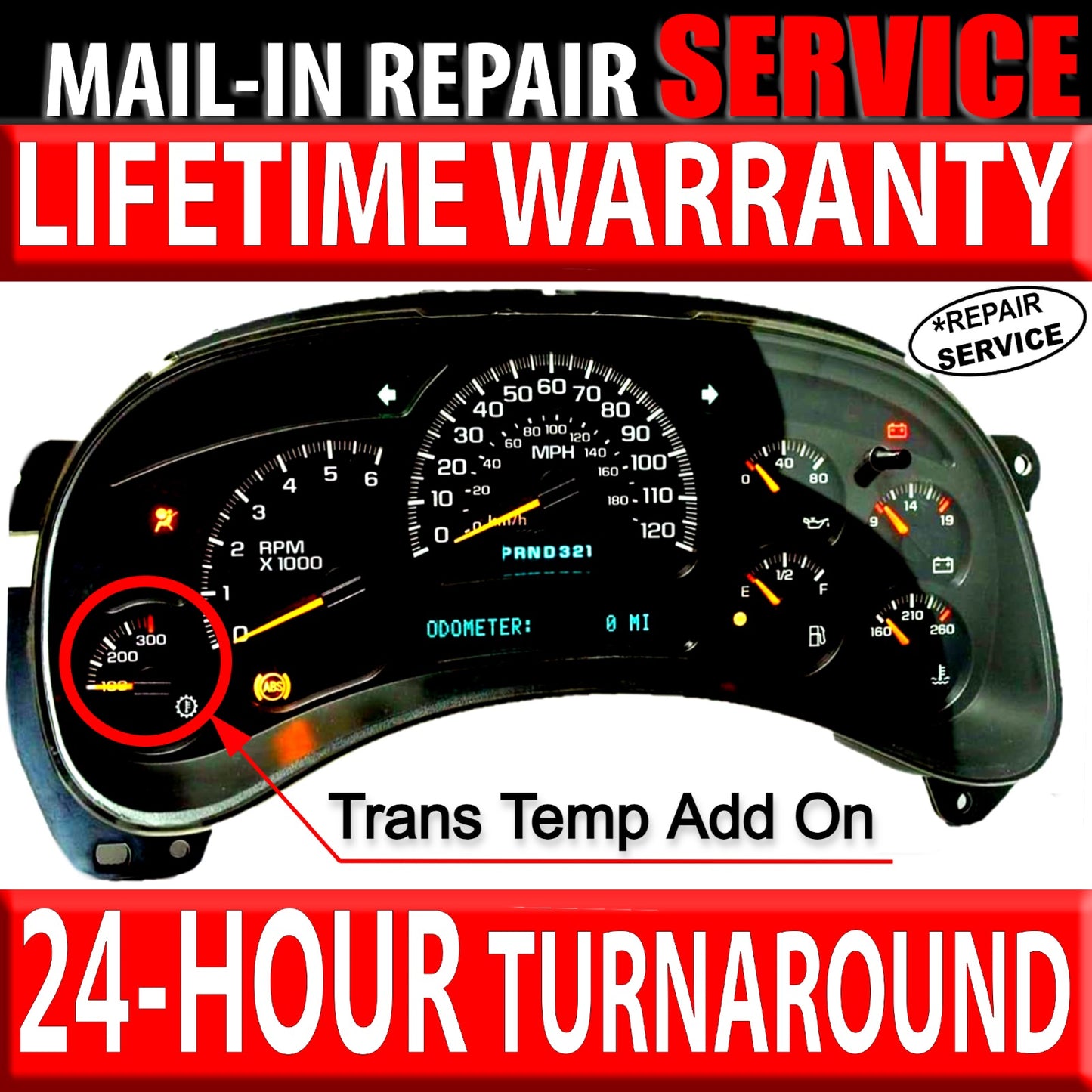 MAIL IN REBUILD SERVICE: Add Trans Temp Gauge Service + Instrument Cluster Rebuild + Add LEDs 03-07 GM