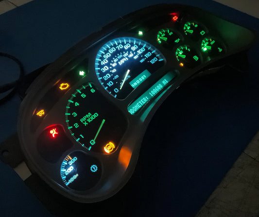 WHITE GREEN LED 2003 2004 2005 2006 Chevy Silverado Sierra Tahoe Denali Suburban Avalanche Yukon Escalade 03 04 05 W/Trans Temp Speedometer Instrument Gauge Cluster - Speedometerking.com