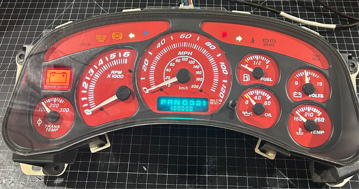 1999-2002 RED GMC/Chevrolet REBUILT Instrument Gauge Cluster