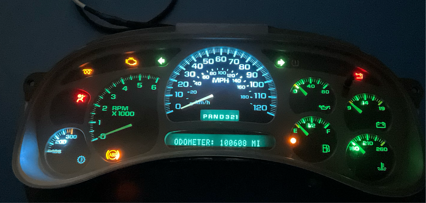 WHITE GREEN LED 2003 2004 2005 2006 Chevy Silverado Sierra Tahoe Denali Suburban Avalanche Yukon Escalade 03 04 05 W/Trans Temp Speedometer Instrument Gauge Cluster - Speedometerking.com