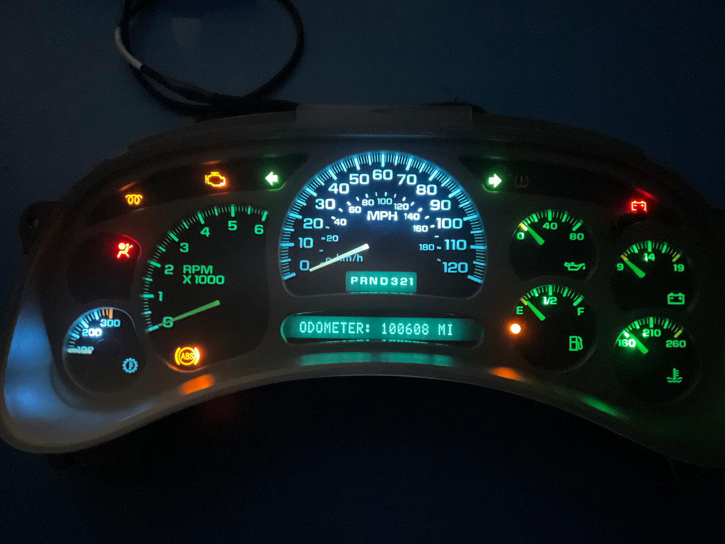 WHITE GREEN LED 2003 2004 2005 2006 Chevy Silverado Sierra Tahoe Denali Suburban Avalanche Yukon Escalade 03 04 05 W/Trans Temp Speedometer Instrument Gauge Cluster - Speedometerking.com