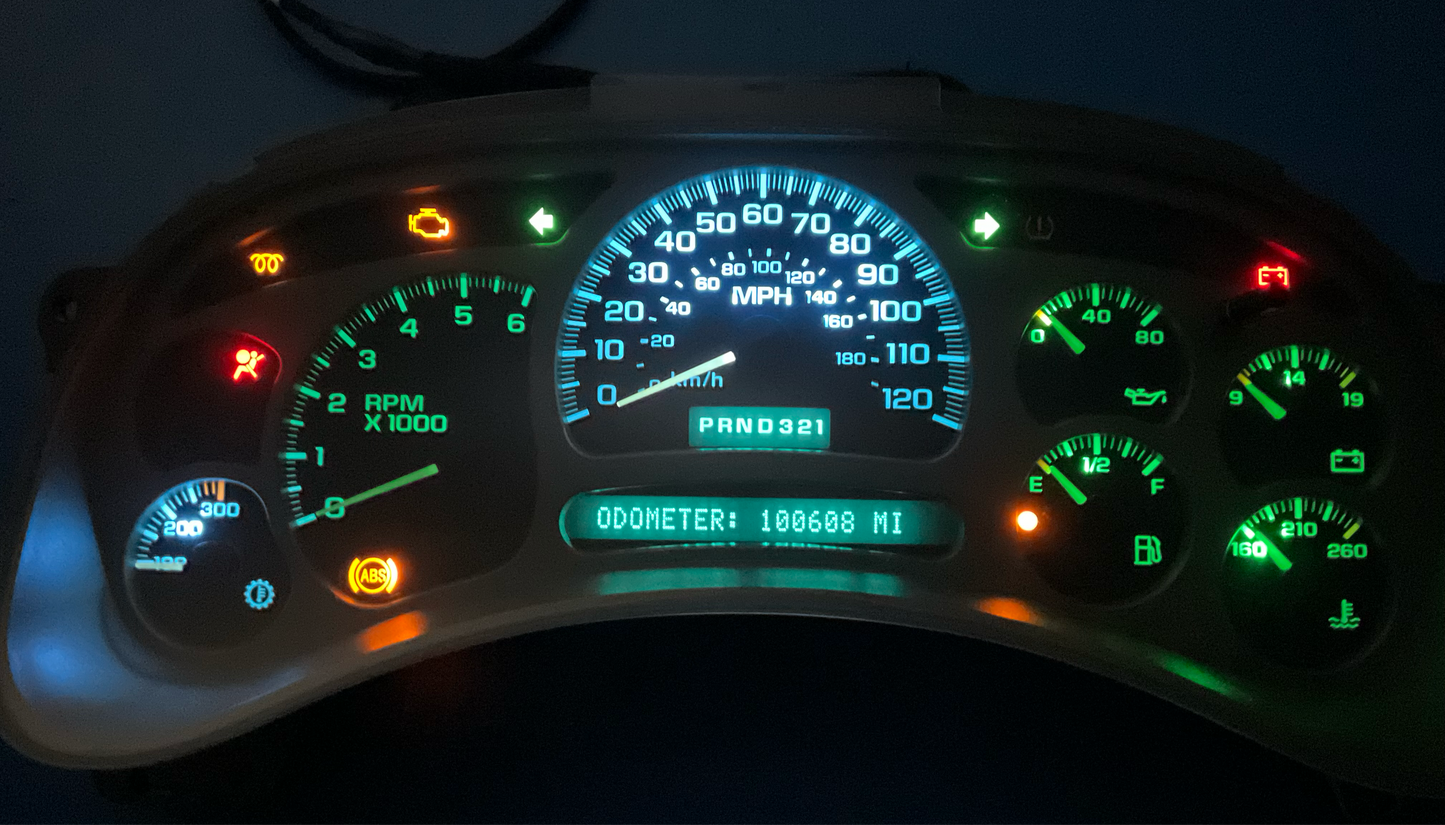 WHITE GREEN LED 2003 2004 2005 2006 Chevy Silverado Sierra Tahoe Denali Suburban Avalanche Yukon Escalade 03 04 05 W/Trans Temp Speedometer Instrument Gauge Cluster - Speedometerking.com