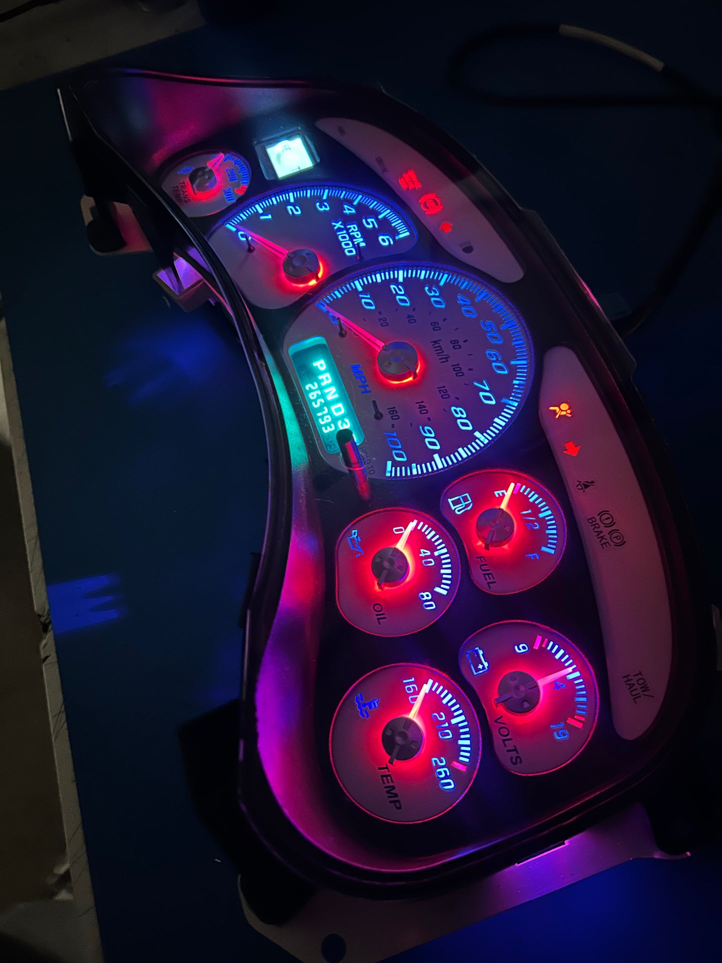 1999-2002 OEM Gmc Chevrolet OEM Rebuilt Refurbished Instrument Gauge Cluster(GlOW NEEDLES) Cadillac Escalade, Silverado, Sierra, Tahoe, Denali Suburban, Avalanche, Yukon, W/Trans Temp (Cadillac /Escalade Chrome Bezel) Speedometer