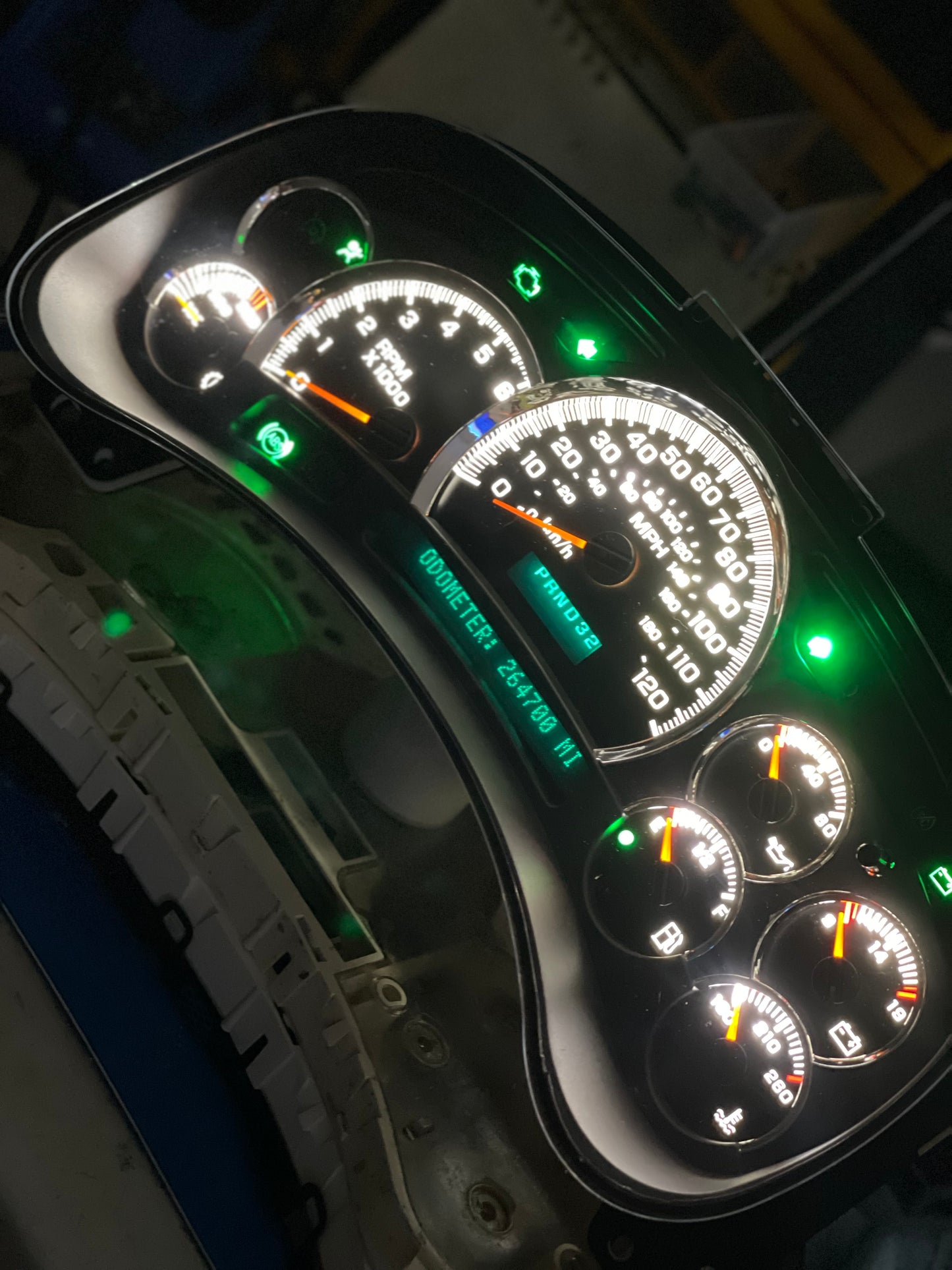 2003-2007 Gmc Chevrolet OEM Rebuilt Refurbished Instrument Gauge Cluster Cadillac Escalade , Silverado, Sierra, Tahoe, Denali Suburban, Avalanche, Yukon , W/ Trans Temp (Cadillac Escalade Bezel W/Green Signals) Speedometer