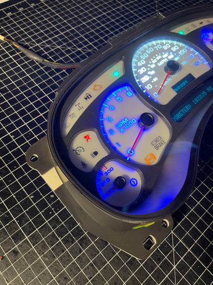 BLUE/WHITE LED’s 2003 2004 2005 2006 Chevy Silverado Sierra Tahoe Denali Suburban Avalanche Yukon Escalade 03 04 05 W/ Trans Temp Speedometer Instrument Gauge Cluster - Speedometerking.com