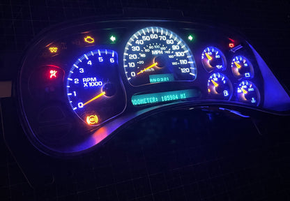 BLUE/WHITE LED’s 2003 2004 2005 2006 Chevy Silverado Sierra Tahoe Denali Suburban Avalanche Yukon Escalade 03 04 05 Speedometer Instrument Gauge Cluster - Speedometerking.com