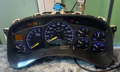 Blue Trans Temp 1999-2002 BLUE Custom 1995-1998 Chevrolet Silverado, Sierra, Suburban, Tahoe, Suburban | GMC Avalanche, Yukon | Cadillac Escalade Speedometer Instrument Gauge Cluster - Speedometerking.com