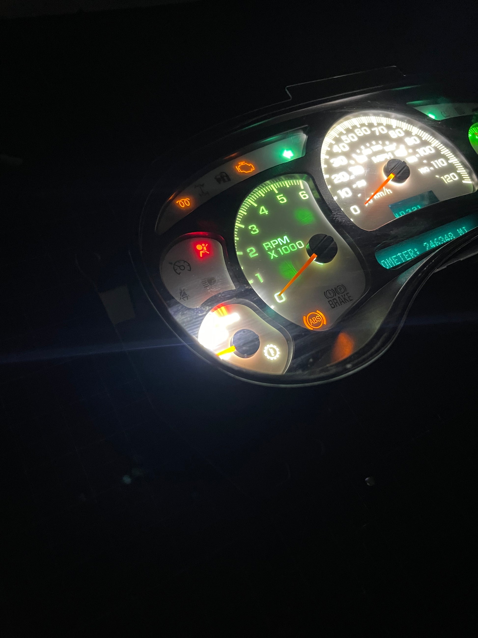 Green/White LED’s "GREEN GOBLIN" 2003 2004 2005 2006 Chevy Silverado Sierra Tahoe Denali Suburban Avalanche Yukon Escalade 03 04 05 W/ Trans Temp Speedometer Instrument Gauge Cluster - Speedometerking.com