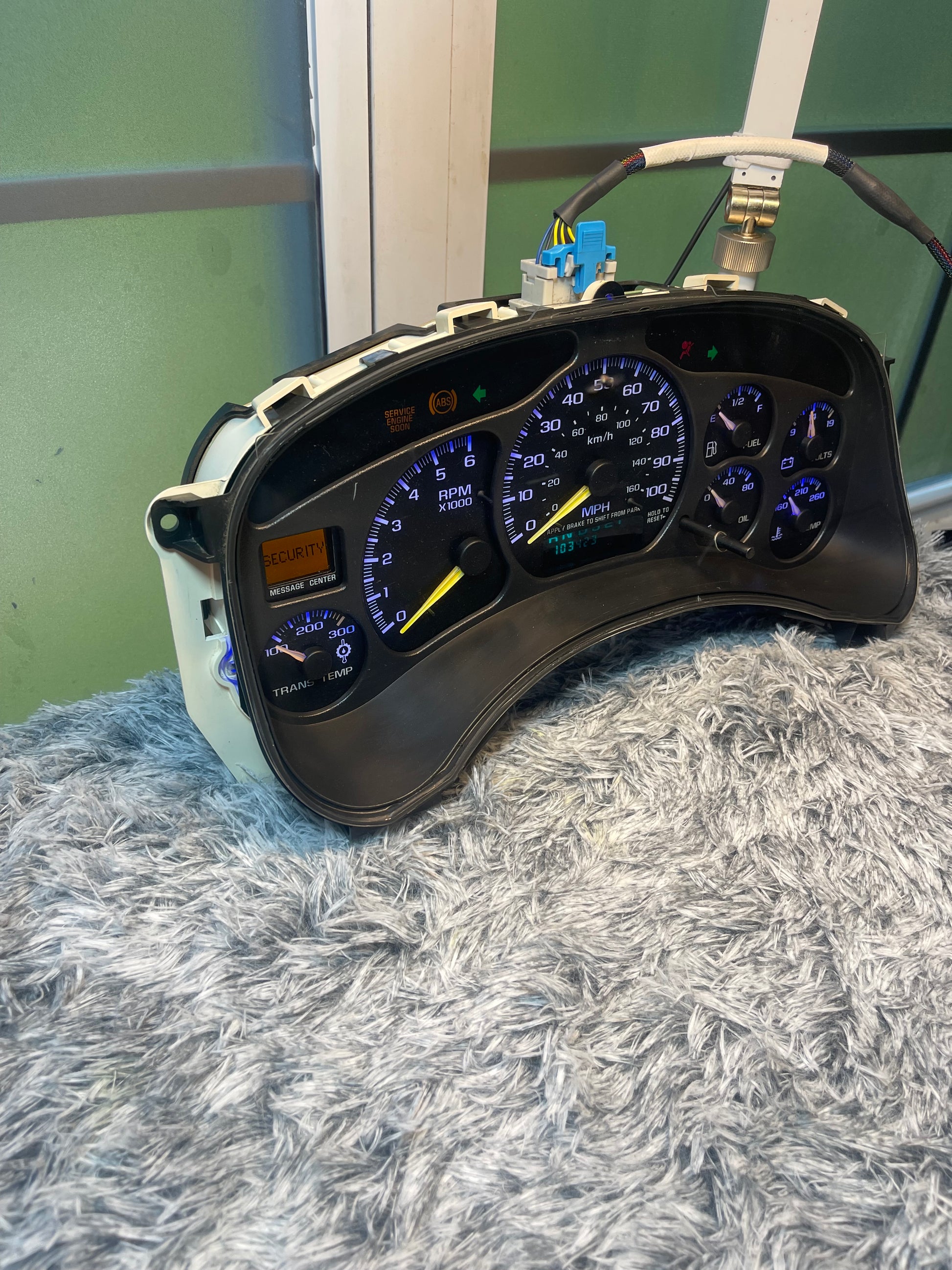 Blue Trans Temp 1999-2002 BLUE Custom 1995-1998 Chevrolet Silverado, Sierra, Suburban, Tahoe, Suburban | GMC Avalanche, Yukon | Cadillac Escalade Speedometer Instrument Gauge Cluster - Speedometerking.com