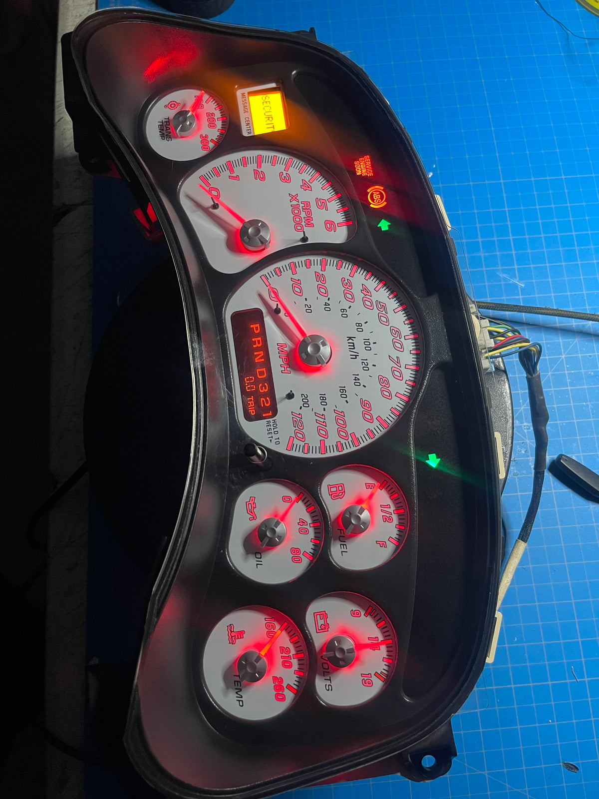 1999-2002 OEM Gmc Chevrolet OEM Rebuilt Refurbished Instrument Gauge Cluster(RED GlOW NEEDLES)  Cadillac Escalade, Silverado, Sierra, Tahoe, Denali Suburban, Avalanche, Yukon, W/Trans Temp ) Speedometer