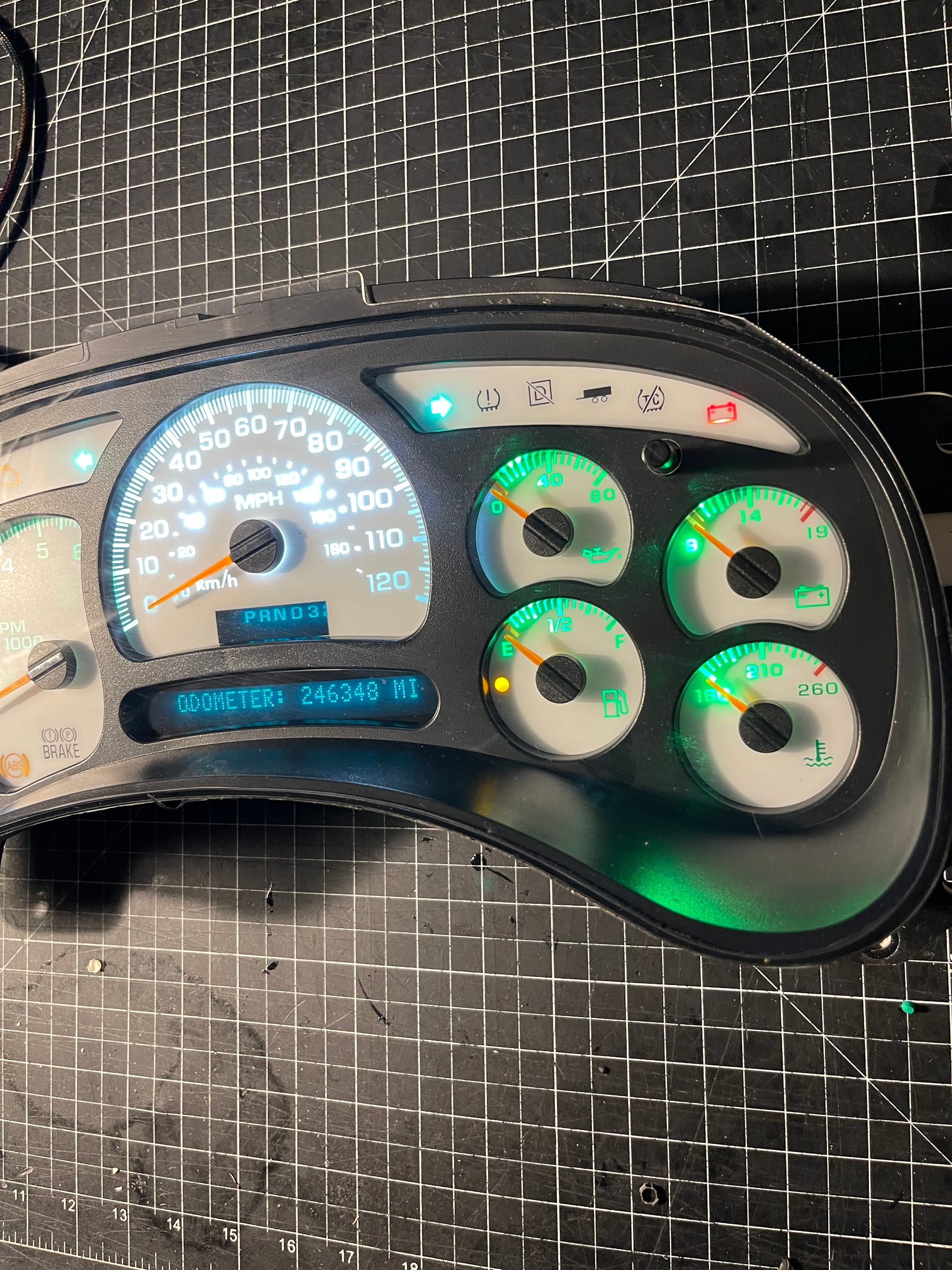 Green/White LED’s "GREEN GOBLIN" 2003 2004 2005 2006 Chevy Silverado Sierra Tahoe Denali Suburban Avalanche Yukon Escalade 03 04 05 W/ Trans Temp Speedometer Instrument Gauge Cluster - Speedometerking.com