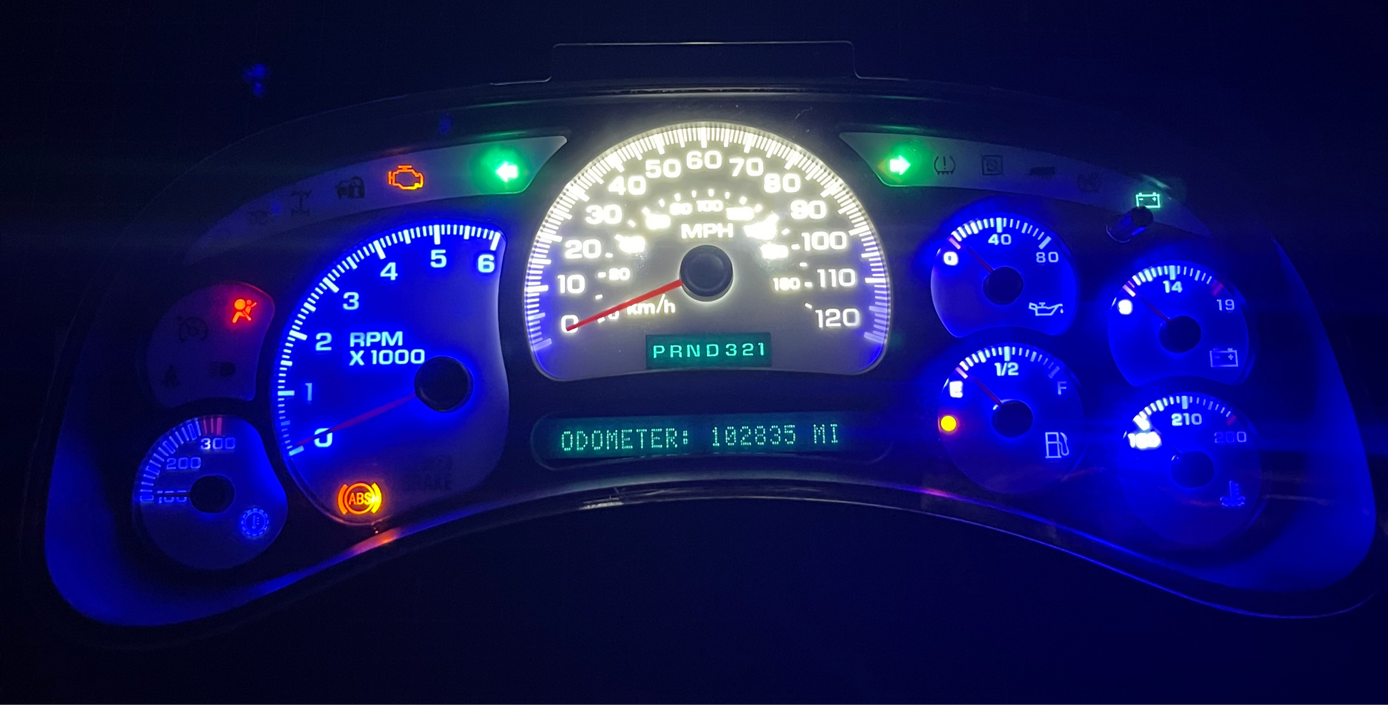 BLUE/WHITE LED’s 2003 2004 2005 2006 Chevy Silverado Sierra Tahoe Denali Suburban Avalanche Yukon Escalade 03 04 05 W/ Trans Temp Speedometer Instrument Gauge Cluster - Speedometerking.com