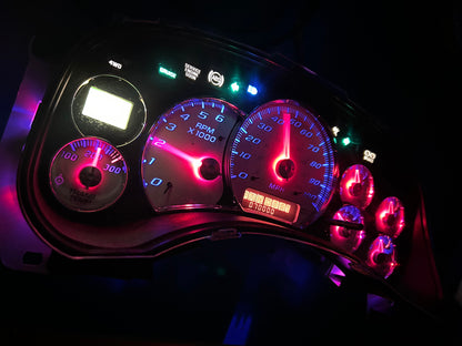 1999-2002 OEM Gmc Chevrolet OEM Rebuilt Refurbished Instrument Gauge Cluster(GlOW NEEDLES)  Cadillac Escalade, Silverado, Sierra, Tahoe, Denali Suburban, Avalanche, Yukon, W/Trans Temp (Cadillac /Escalade Chrome Bezel) Speedometer - Speedometerking.com