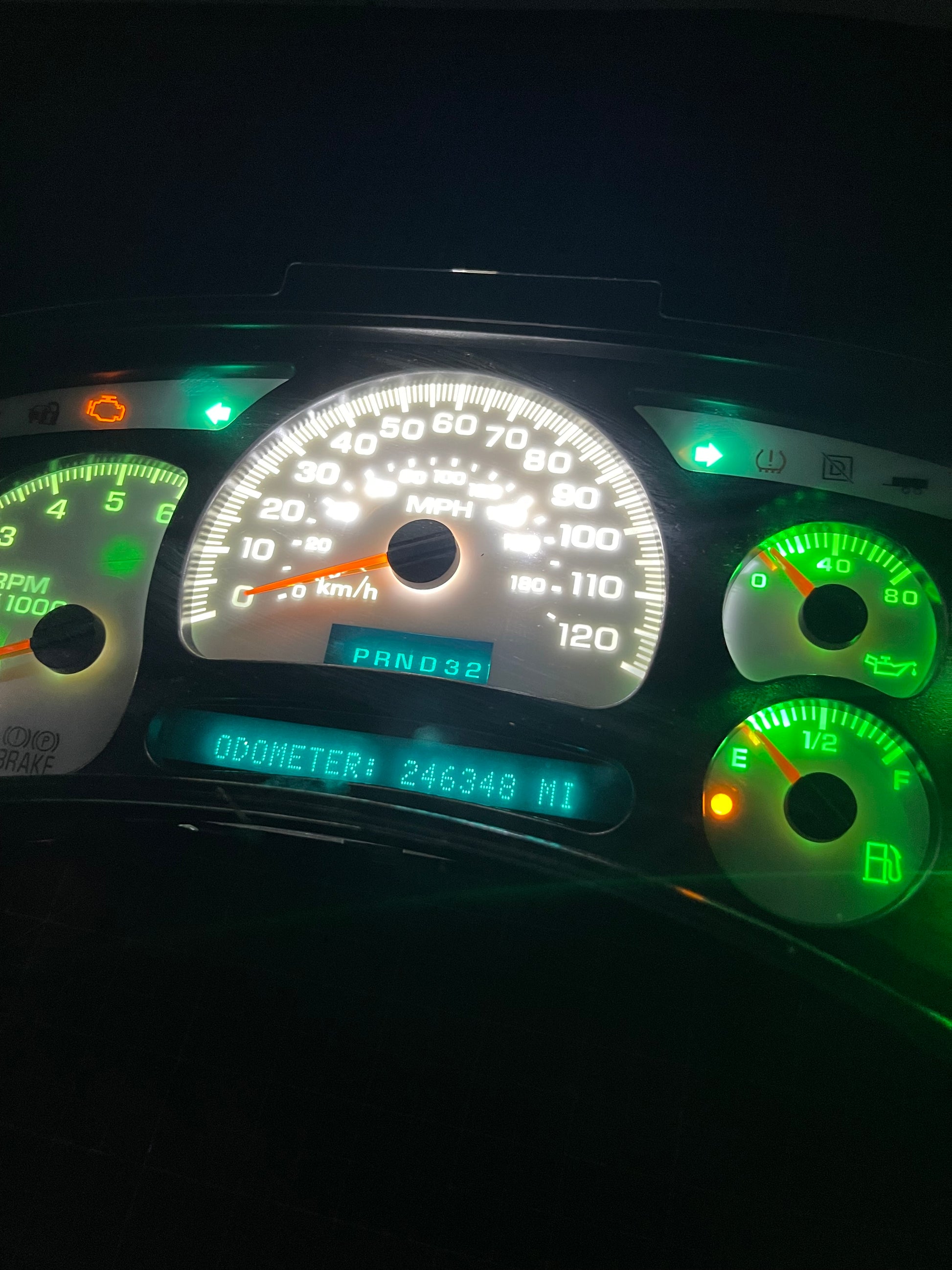 Green/White LED’s "GREEN GOBLIN" 2003 2004 2005 2006 Chevy Silverado Sierra Tahoe Denali Suburban Avalanche Yukon Escalade 03 04 05 W/ Trans Temp Speedometer Instrument Gauge Cluster - Speedometerking.com