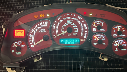 1999-2002 RED GMC/Chevrolet REBUILT Instrument Gauge Cluster