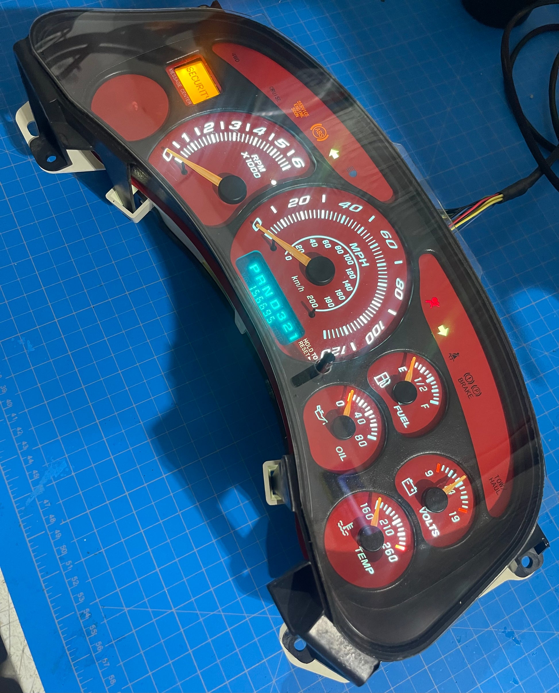 (No Trans Temp) 1999-2002  RED, Chevrolet REBUILT Instrument Gauge Cluster - Speedometerking.com