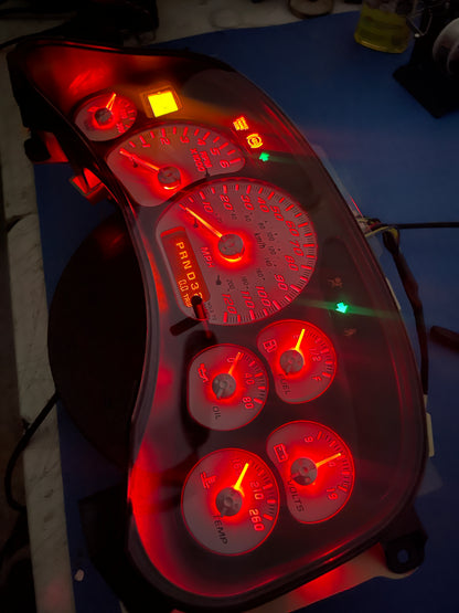 1999-2002 OEM Gmc Chevrolet OEM Rebuilt Refurbished Instrument Gauge Cluster(RED GlOW NEEDLES)  Cadillac Escalade, Silverado, Sierra, Tahoe, Denali Suburban, Avalanche, Yukon, W/Trans Temp ) Speedometer