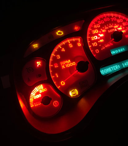 RED LED’s 2003 2004 2005 2006 Chevy Silverado Sierra Tahoe Denali Suburban Avalanche Yukon Escalade 03 04 05 W/ Trans Temp Speedometer Instrument Gauge Cluster - Speedometerking.com