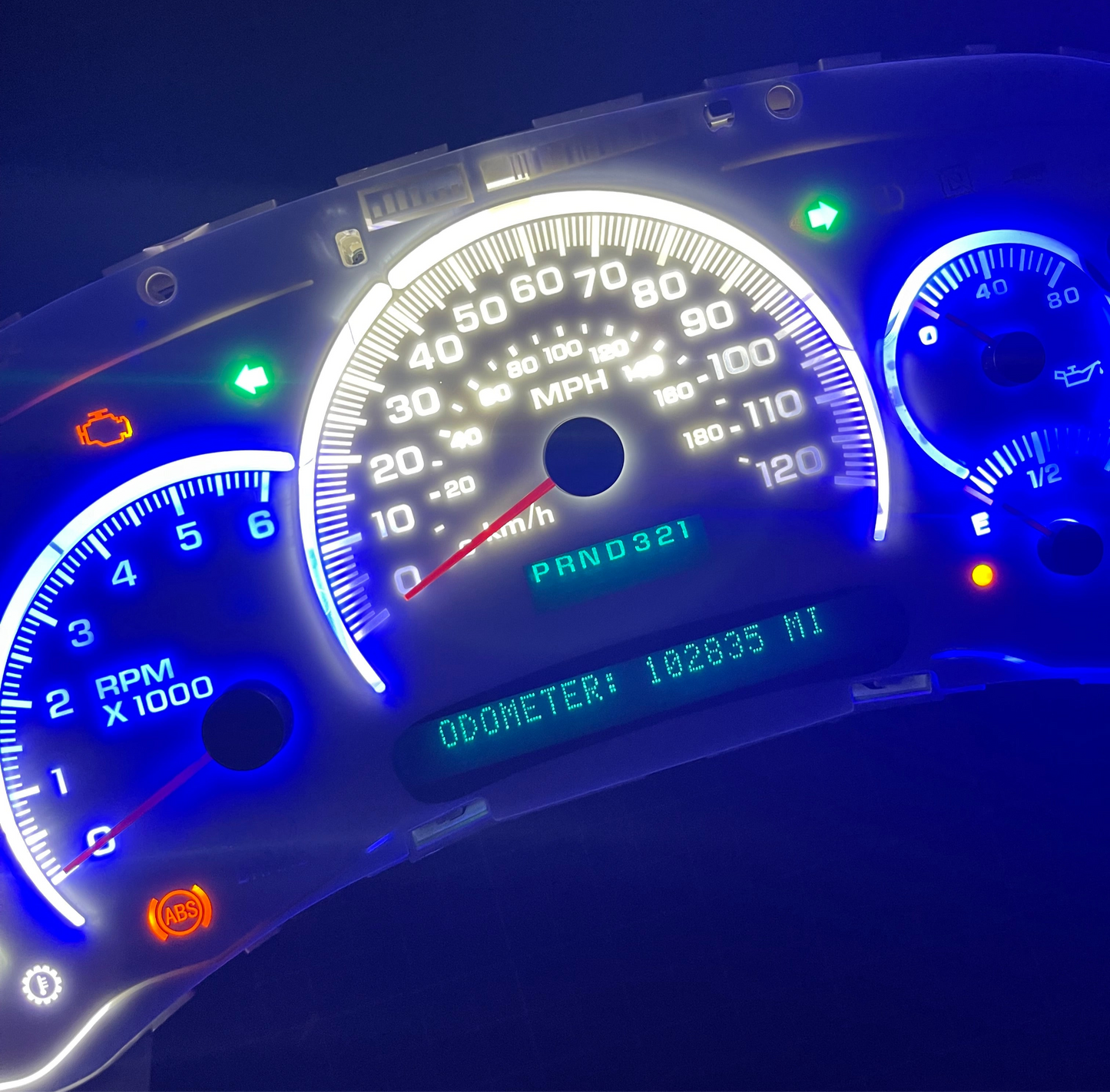 BLUE/WHITE LED’s 2003 2004 2005 2006 Chevy Silverado Sierra Tahoe Denali Suburban Avalanche Yukon Escalade 03 04 05 W/ Trans Temp Speedometer Instrument Gauge Cluster - Speedometerking.com