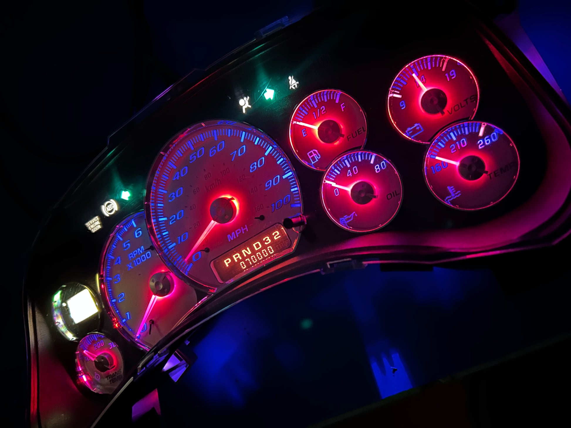 1999-2002 OEM Gmc Chevrolet OEM Rebuilt Refurbished Instrument Gauge Cluster(GlOW NEEDLES)  Cadillac Escalade, Silverado, Sierra, Tahoe, Denali Suburban, Avalanche, Yukon, W/Trans Temp (Cadillac /Escalade Chrome Bezel) Speedometer - Speedometerking.com