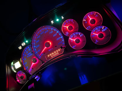 1999-2002 OEM Gmc Chevrolet OEM Rebuilt Refurbished Instrument Gauge Cluster(GlOW NEEDLES)  Cadillac Escalade, Silverado, Sierra, Tahoe, Denali Suburban, Avalanche, Yukon, W/Trans Temp (Cadillac /Escalade Chrome Bezel) Speedometer - Speedometerking.com