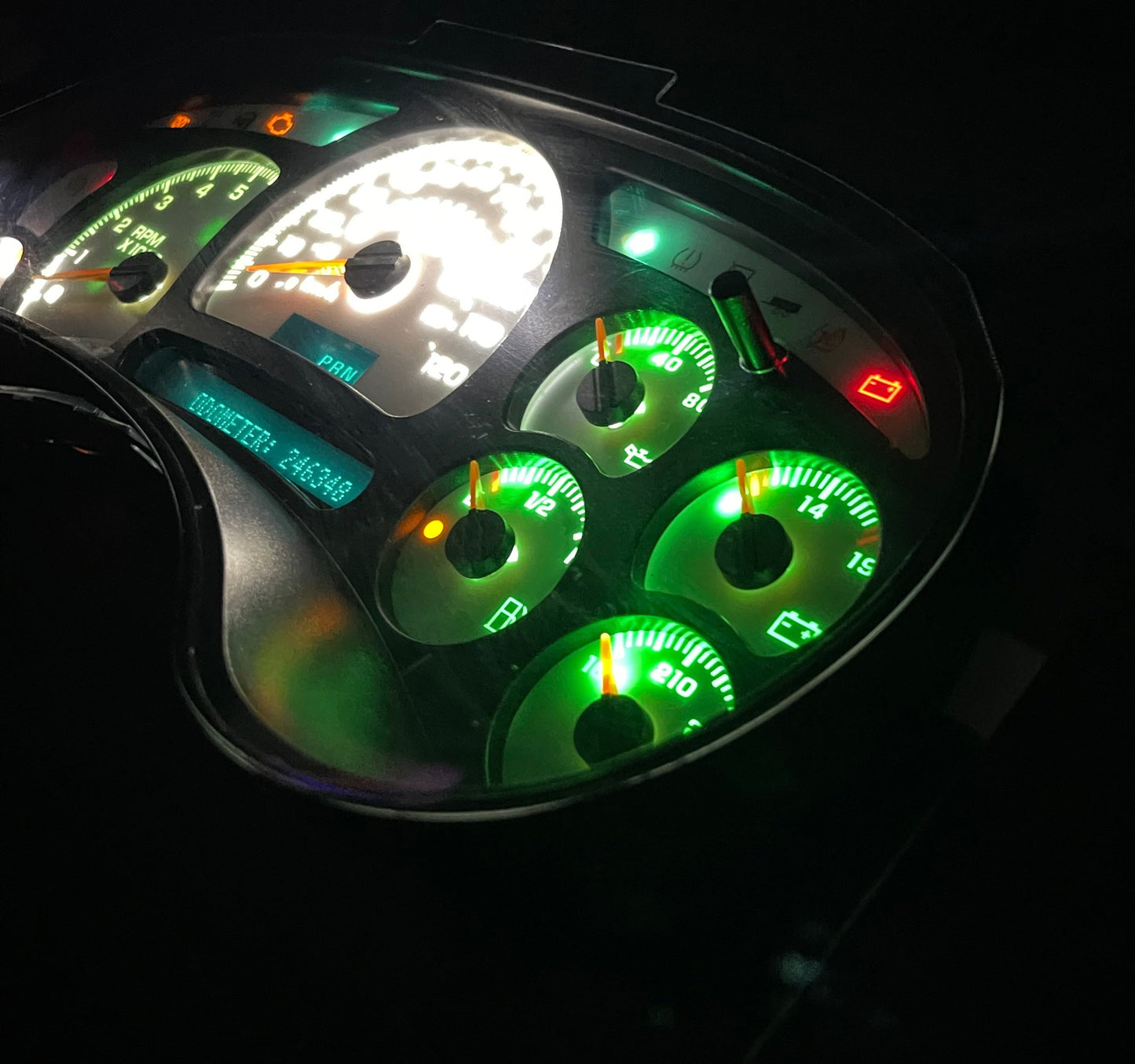 Green/White LED’s "GREEN GOBLIN" 2003 2004 2005 2006 Chevy Silverado Sierra Tahoe Denali Suburban Avalanche Yukon Escalade 03 04 05 W/ Trans Temp Speedometer Instrument Gauge Cluster - Speedometerking.com