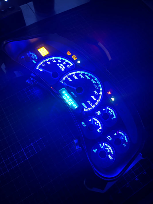 1999-2002 Blue OEM GMC/Chevrolet REBUILT Instrument Gauge Cluster (with Trans Temp) - Speedometerking.com