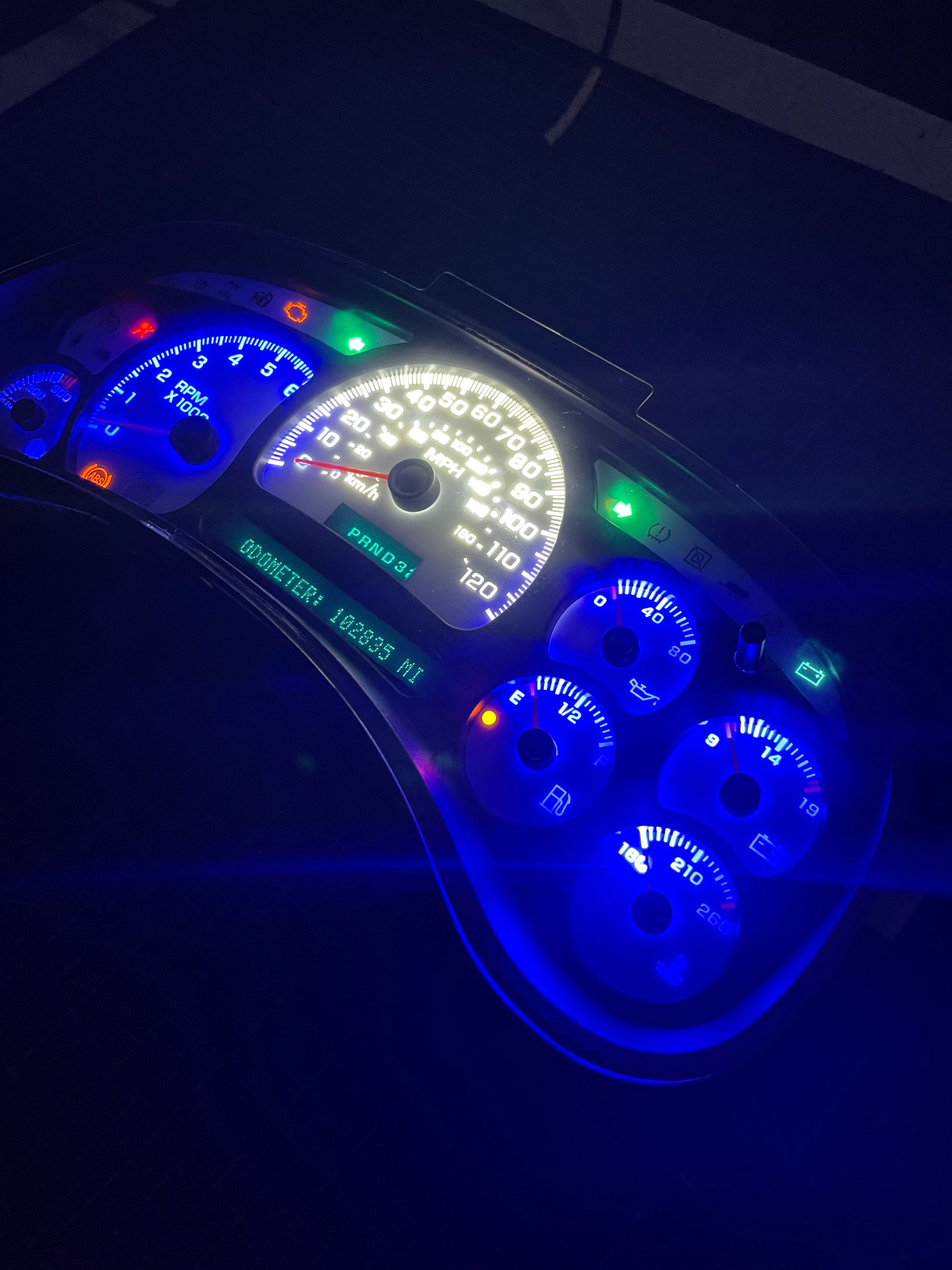 BLUE/WHITE LED’s 2003 2004 2005 2006 Chevy Silverado Sierra Tahoe Denali Suburban Avalanche Yukon Escalade 03 04 05 W/ Trans Temp Speedometer Instrument Gauge Cluster - Speedometerking.com