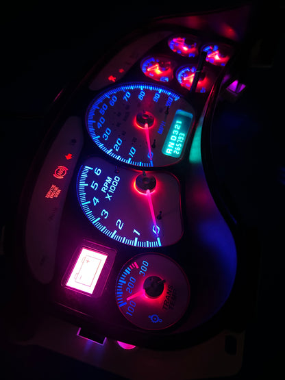 1999-2002 OEM Gmc Chevrolet OEM Rebuilt Refurbished Instrument Gauge Cluster(GlOW NEEDLES)  Cadillac Escalade, Silverado, Sierra, Tahoe, Denali Suburban, Avalanche, Yukon, W/Trans Temp (Cadillac /Escalade Chrome Bezel) Speedometer