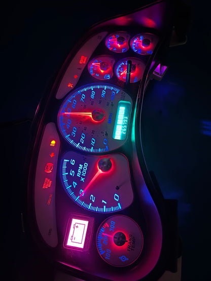 1999-2002 OEM Gmc Chevrolet OEM Rebuilt Refurbished Instrument Gauge Cluster(GlOW NEEDLES)  Cadillac Escalade, Silverado, Sierra, Tahoe, Denali Suburban, Avalanche, Yukon, W/Trans Temp (Cadillac /Escalade Chrome Bezel) Speedometer