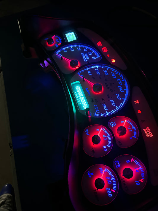 1999-2002 OEM Gmc Chevrolet OEM Rebuilt Refurbished Instrument Gauge Cluster(GlOW NEEDLES)  Cadillac Escalade, Silverado, Sierra, Tahoe, Denali Suburban, Avalanche, Yukon, W/Trans Temp (Cadillac /Escalade Chrome Bezel) Speedometer