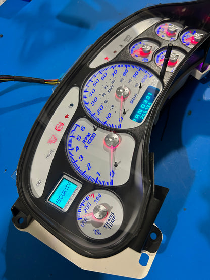 1999-2002 OEM Gmc Chevrolet OEM Rebuilt Refurbished Instrument Gauge Cluster(GlOW NEEDLES)  Cadillac Escalade, Silverado, Sierra, Tahoe, Denali Suburban, Avalanche, Yukon, W/Trans Temp (Cadillac /Escalade Chrome Bezel) Speedometer