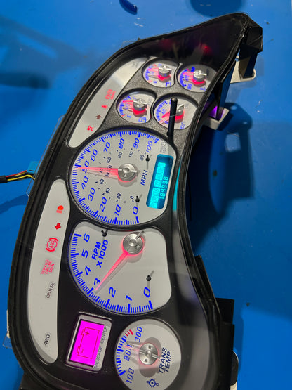 1999-2002 OEM Gmc Chevrolet OEM Rebuilt Refurbished Instrument Gauge Cluster(GlOW NEEDLES)  Cadillac Escalade, Silverado, Sierra, Tahoe, Denali Suburban, Avalanche, Yukon, W/Trans Temp (Cadillac /Escalade Chrome Bezel) Speedometer