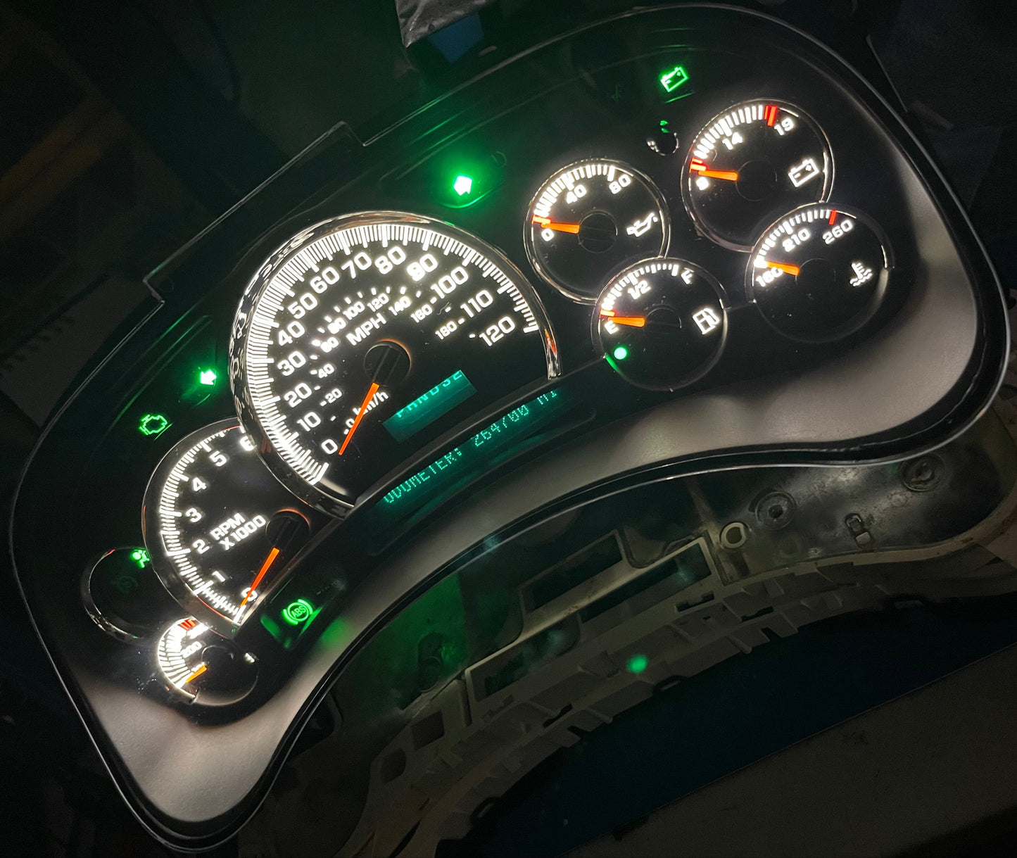2003-2007 Gmc Chevrolet OEM Rebuilt Refurbished Instrument Gauge Cluster Cadillac Escalade , Silverado, Sierra, Tahoe, Denali Suburban, Avalanche, Yukon , W/ Trans Temp (Cadillac Escalade Bezel W/Green Signals) Speedometer