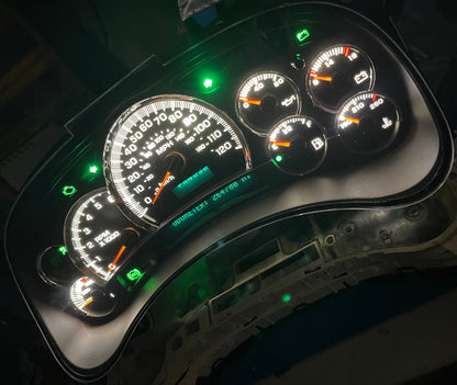 2003-2007 Gmc Chevrolet OEM Rebuilt Refurbished Instrument Gauge Cluster Cadillac Escalade , Silverado, Sierra, Tahoe, Denali Suburban, Avalanche, Yukon , W/ Trans Temp (Cadillac Escalade Bezel W/Green Signals) Speedometer