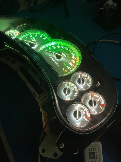 30. 03-07 (APP COLOR CHANGER)  Gmc Chevrolet OEM Rebuilt Refurbished Instrument Gauge Cluster Cadillac Escalade , Silverado, Sierra, Tahoe, Denali Suburban, alanche, Yukon , W/ Trans Temp  Cadillac Escalade Bezel Speedometer  - Speedometerking.com