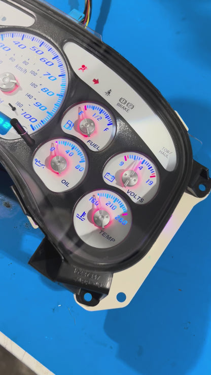 1999-2002 OEM Gmc Chevrolet OEM Rebuilt Refurbished Instrument Gauge Cluster(GlOW NEEDLES)  Cadillac Escalade, Silverado, Sierra, Tahoe, Denali Suburban, Avalanche, Yukon, W/Trans Temp (Cadillac /Escalade Chrome Bezel) Speedometer